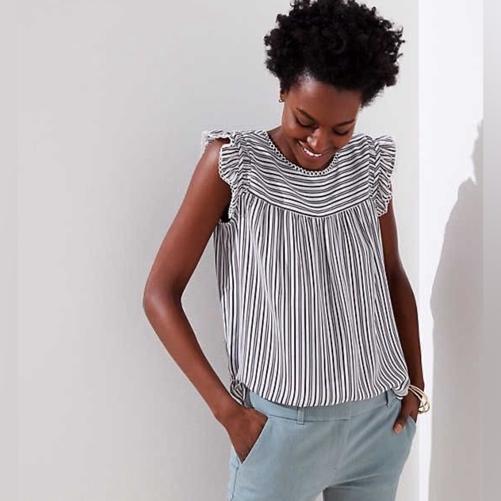 LOFT Top Striped Short Sleeve Blouse XS Petite